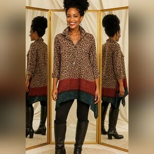Animal Print Boho XL Asymmetrical Hemline Slip-On Artisy Lagenlook Tunic New